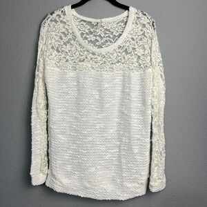 You Are Not Alone Open Knit Lace‎ Top Long SL Textured Knit Feminine Boho Size S